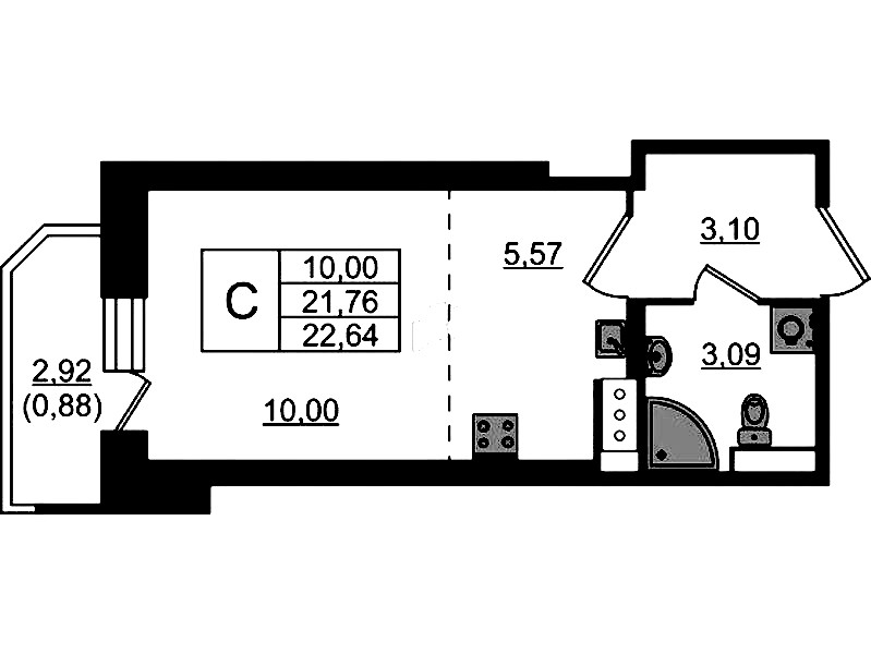 Квартира студия 22.64 м², 8/23 эт., ЖК «Живи! В Рыбацком»